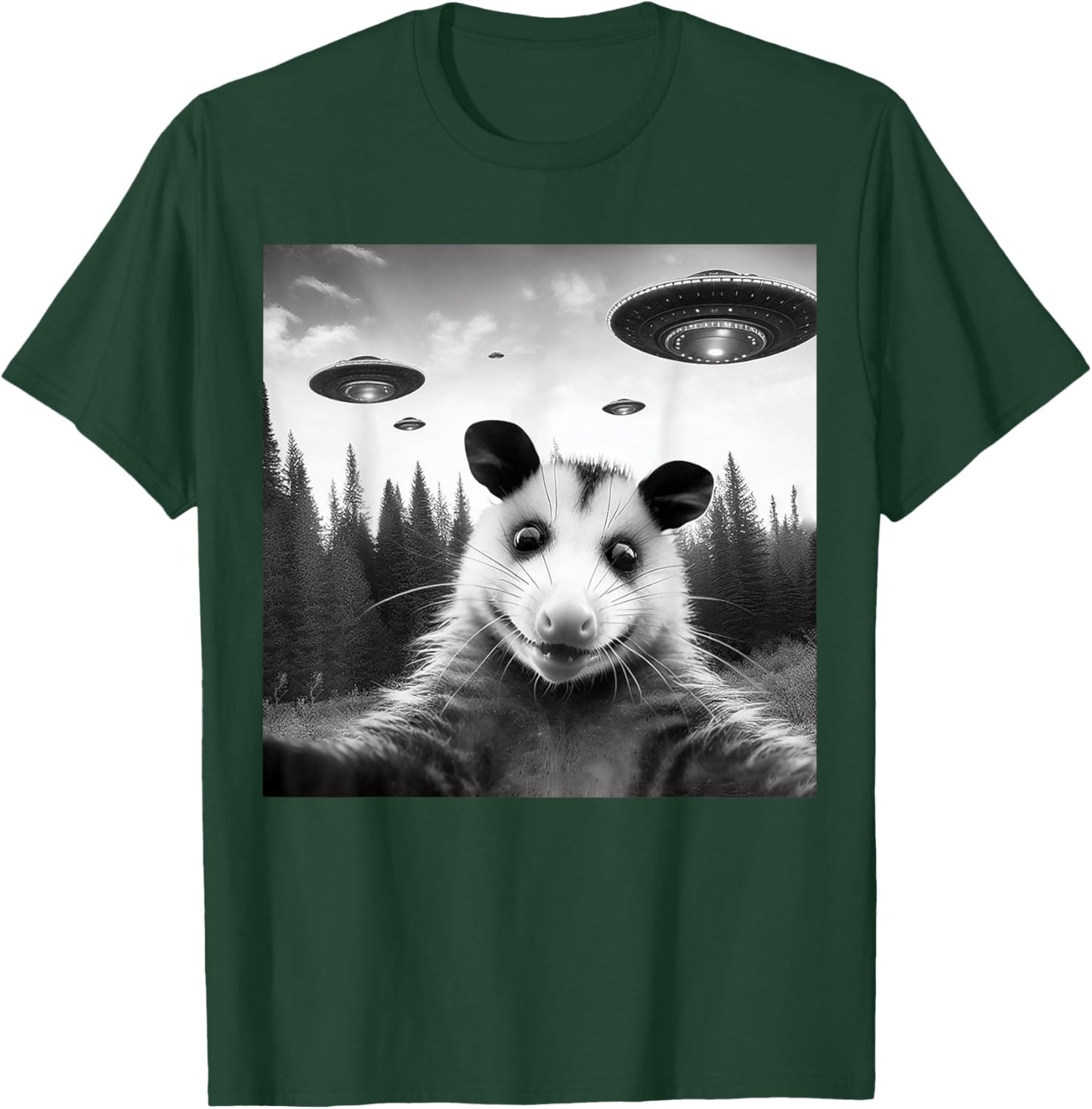 Opossum Selfie With Alien UFO Funny Gifts Women Kid T-Shirt - T-Shirt | Forest