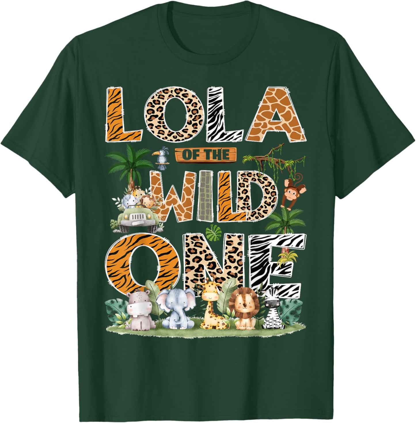 Lola of The Wild One Safari Jungle Zoo 1st Birthday Boy T-Shirt - T-Shirt | Forest