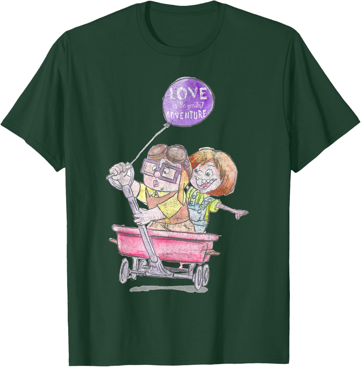 Disney Pixar Up Carl & Ellie Wagon Ride Sketch T-Shirt - T-Shirt | Forest