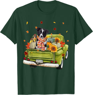 Happy Fall Y'all Border Collie Dog On Truck Pumpkin Fall T-Shirt - T-Shirt | Forest