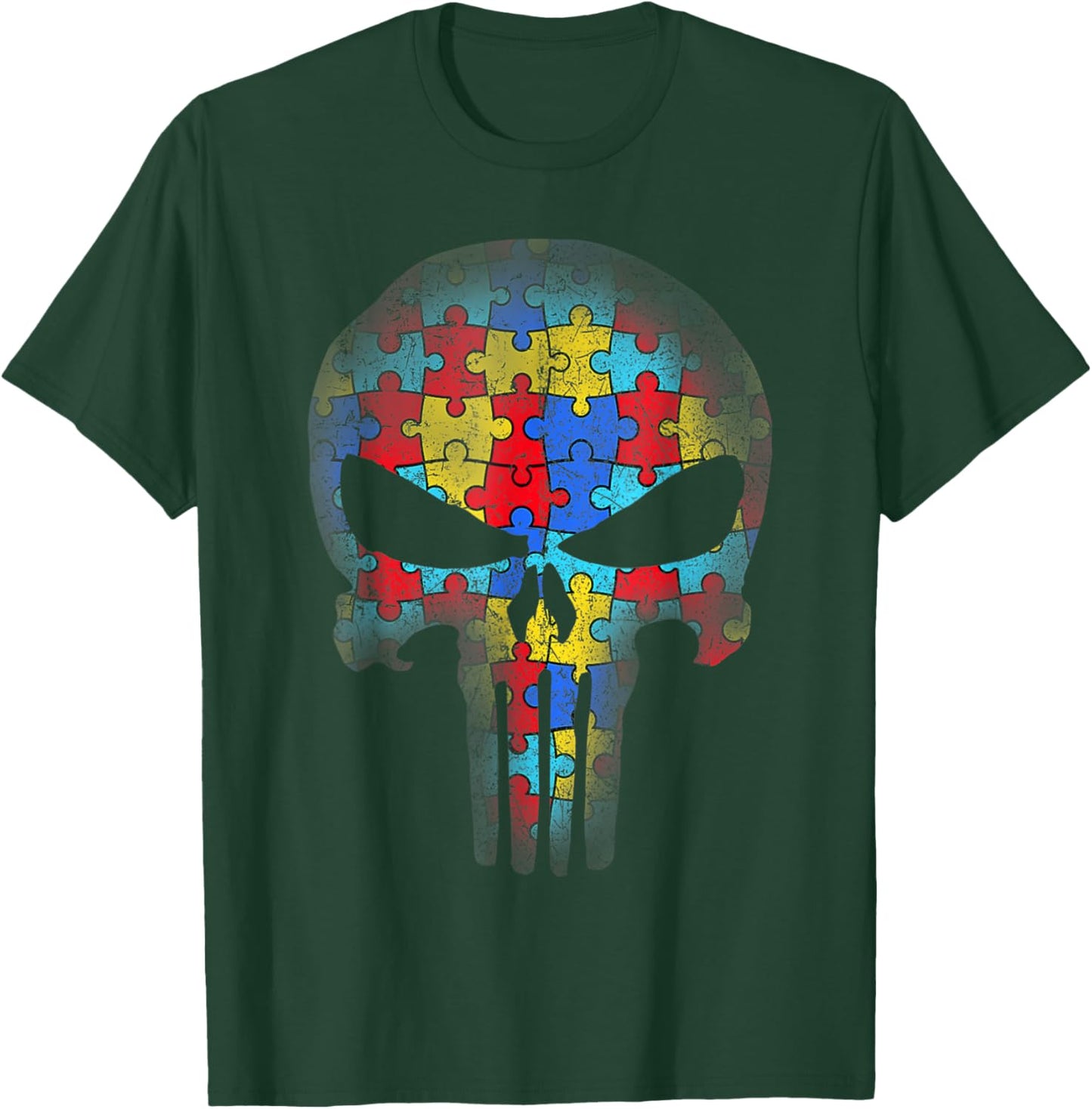 Skull Autism Awareness Puzzle Piece Kids T-Shirt - T-Shirt | Forest