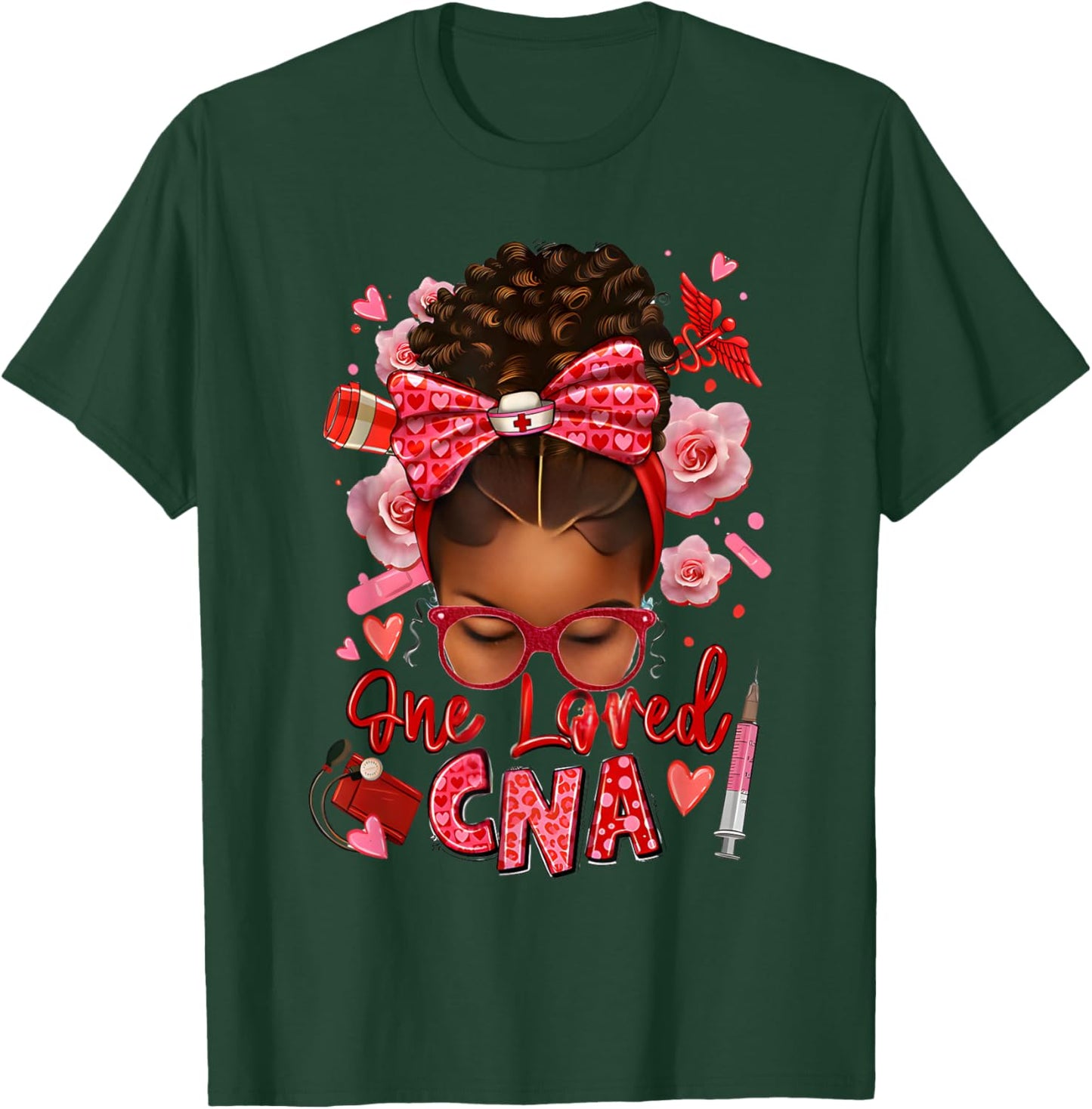 One loved CNA Pink Leopard Afro Messy Bun T-Shirt - T-Shirt | Forest