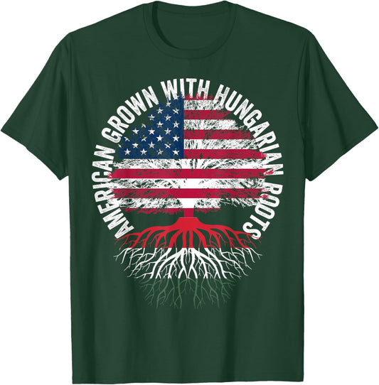 American Grown Hungarian Roots,Family heritage USA Hungary T-Shirt - T-Shirt | Forest