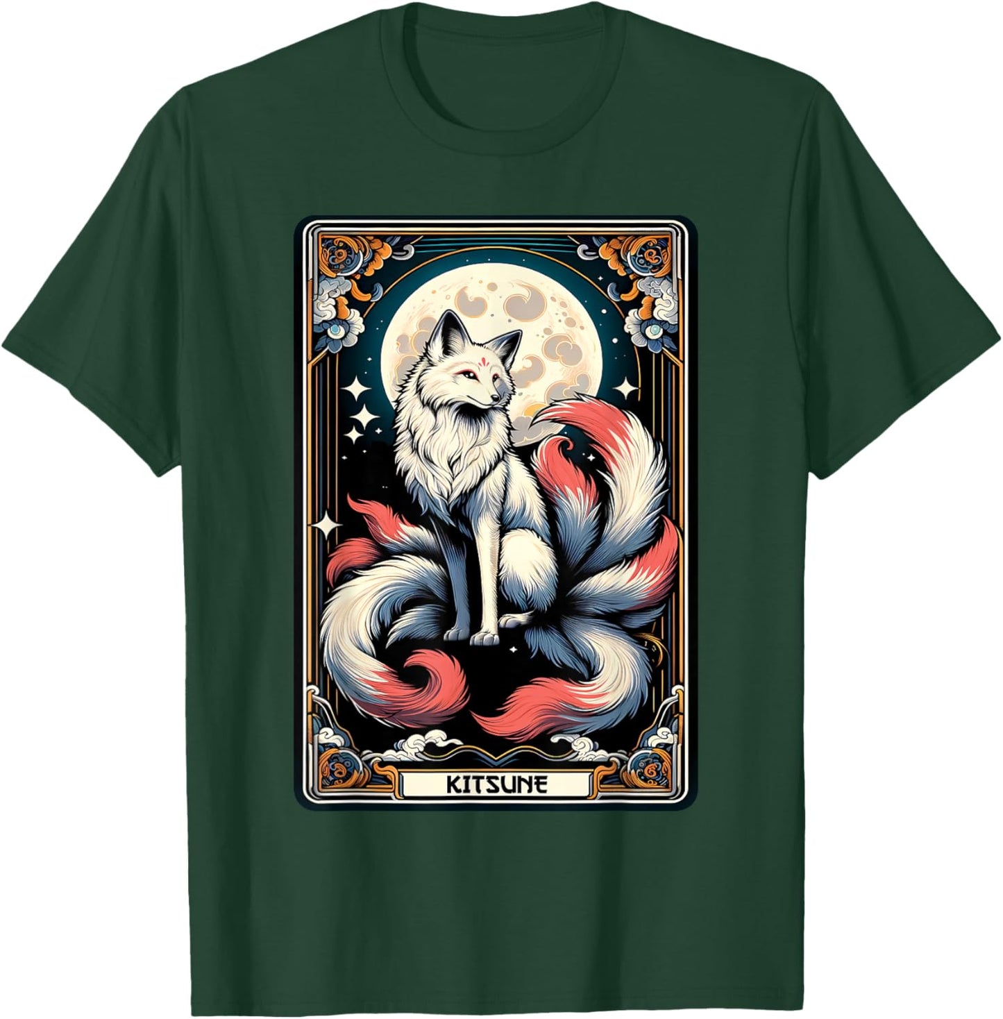 Japanese Kitsune Fox Nine Tailed Fox Tarot Card Anime T-Shirt - T-Shirt | Forest