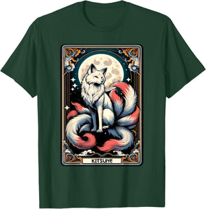 Japanese Kitsune Fox Nine Tailed Fox Tarot Card Anime T-Shirt - T-Shirt | Forest