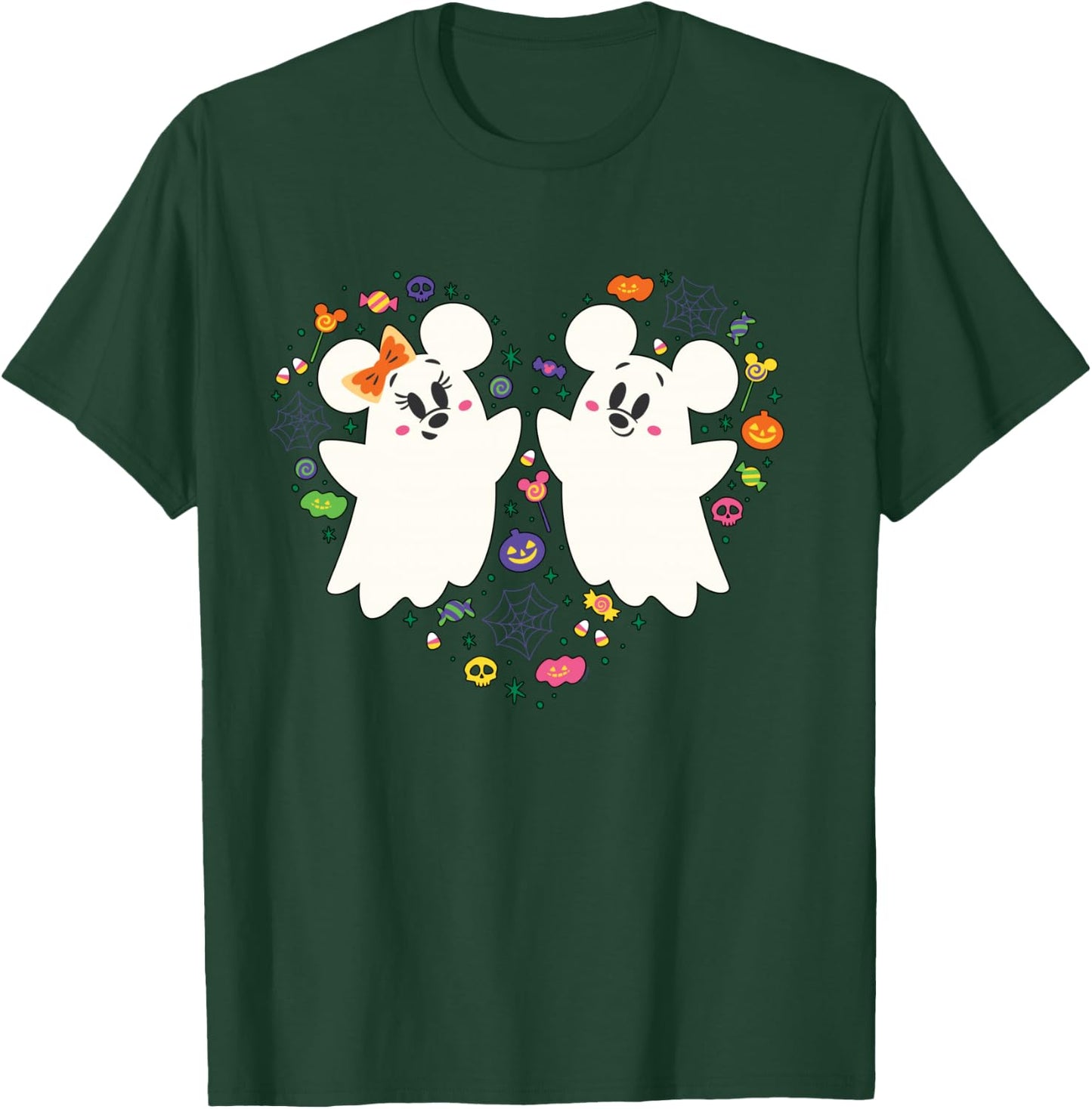 Disney Mickey and Minnie Cute Little Ghosts Halloween Heart T-Shirt - T-Shirt | Forest