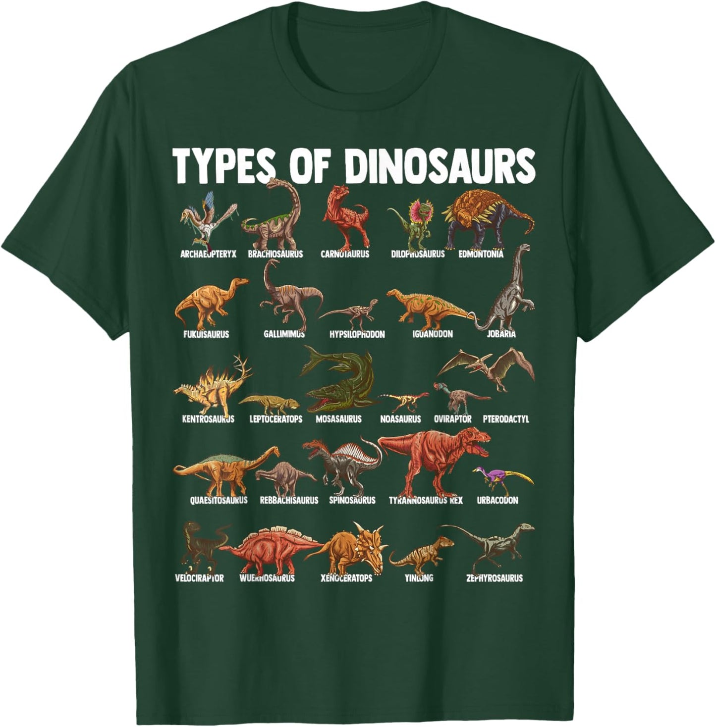 Types Of Dinosaurs - Dino Identification - Rex Dinosaur Type T-Shirt - T-Shirt | Forest