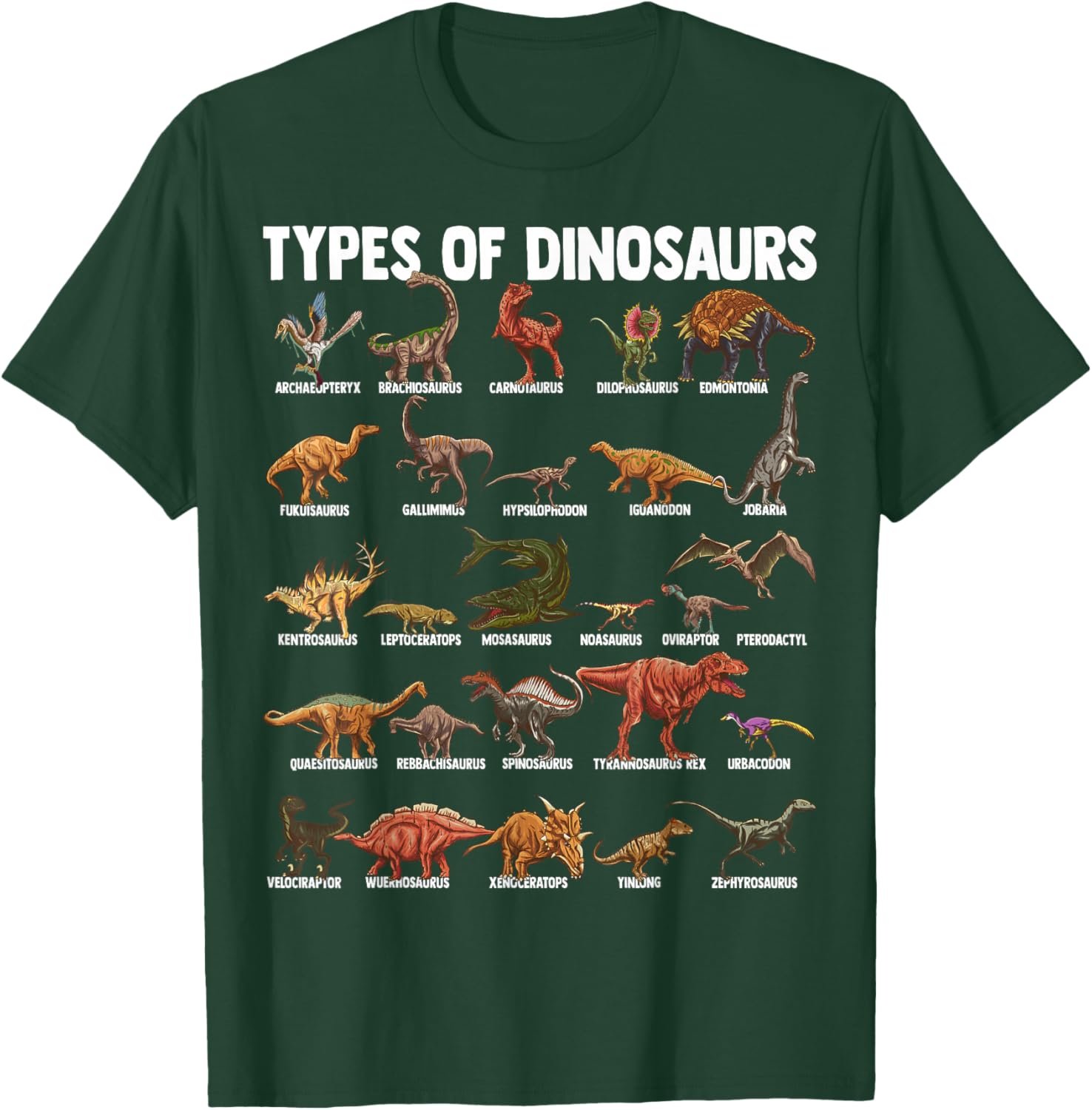 Types Of Dinosaurs - Dino Identification - Rex Dinosaur Type T-Shirt - T-Shirt | Forest