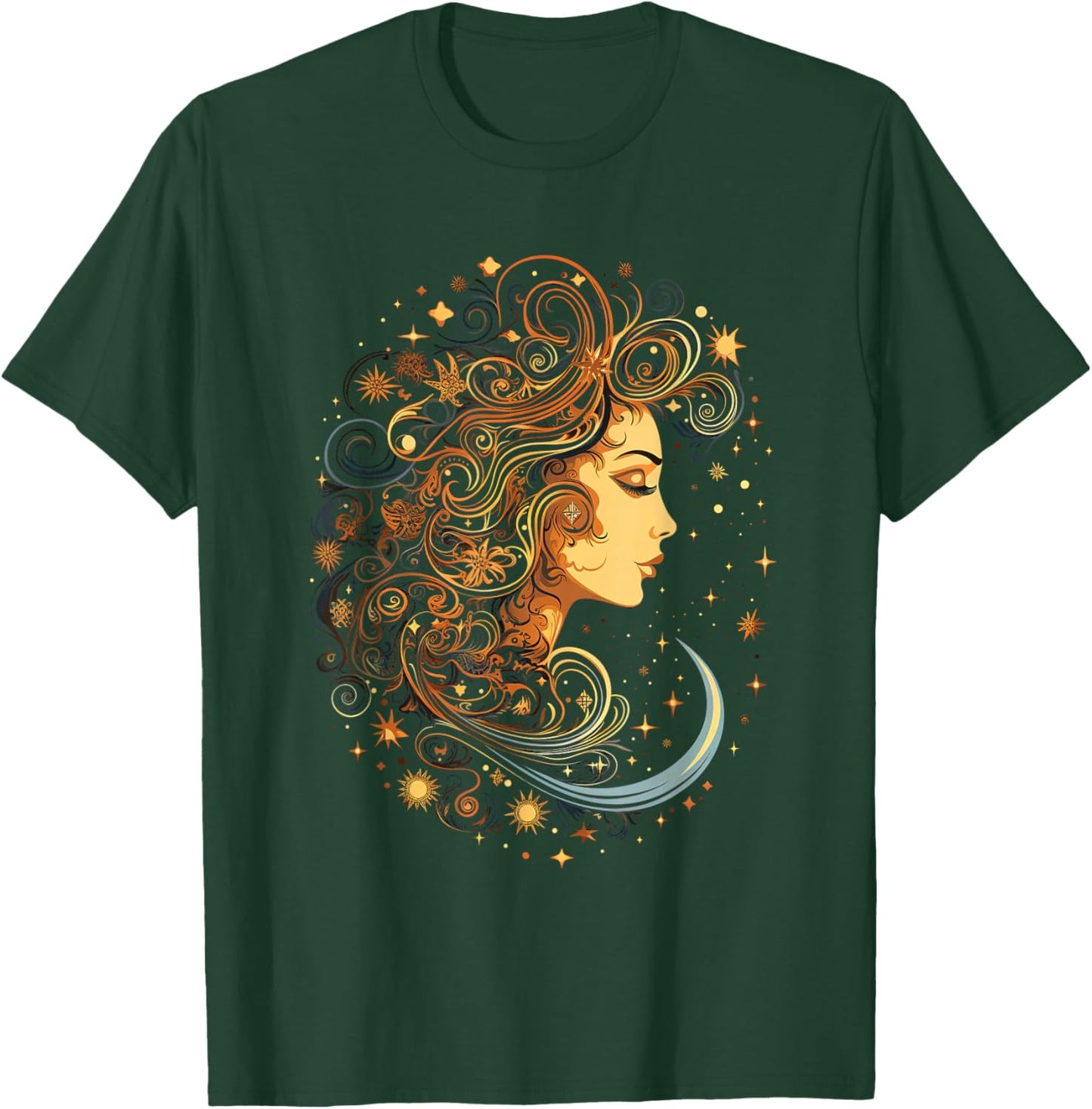 Mystic Sun and Moon Woman Mystical Flowers Aesthetic T-Shirt - T-Shirt | Forest
