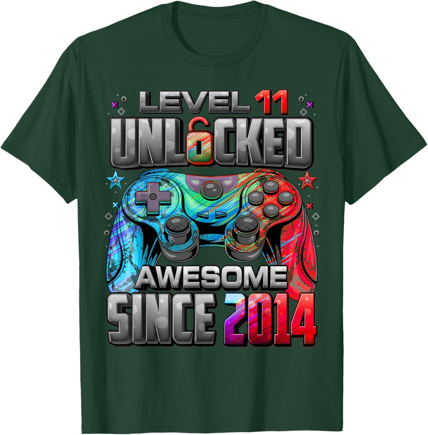 Level 11 Unlocked Awesome Since 2014 11th Birthday Gaming T-Shirt - T-Shirt | Forest