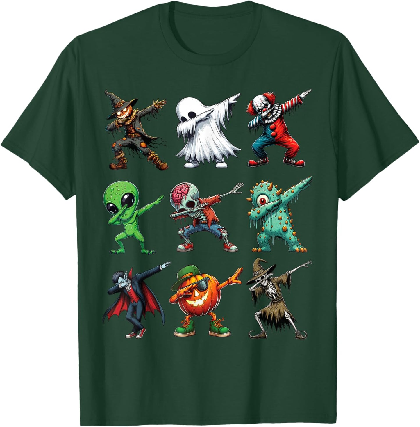 Dabbing Halloween Zombie Skeleton Pumpkin Scarecrow Ghost T-Shirt - T-Shirt | Forest