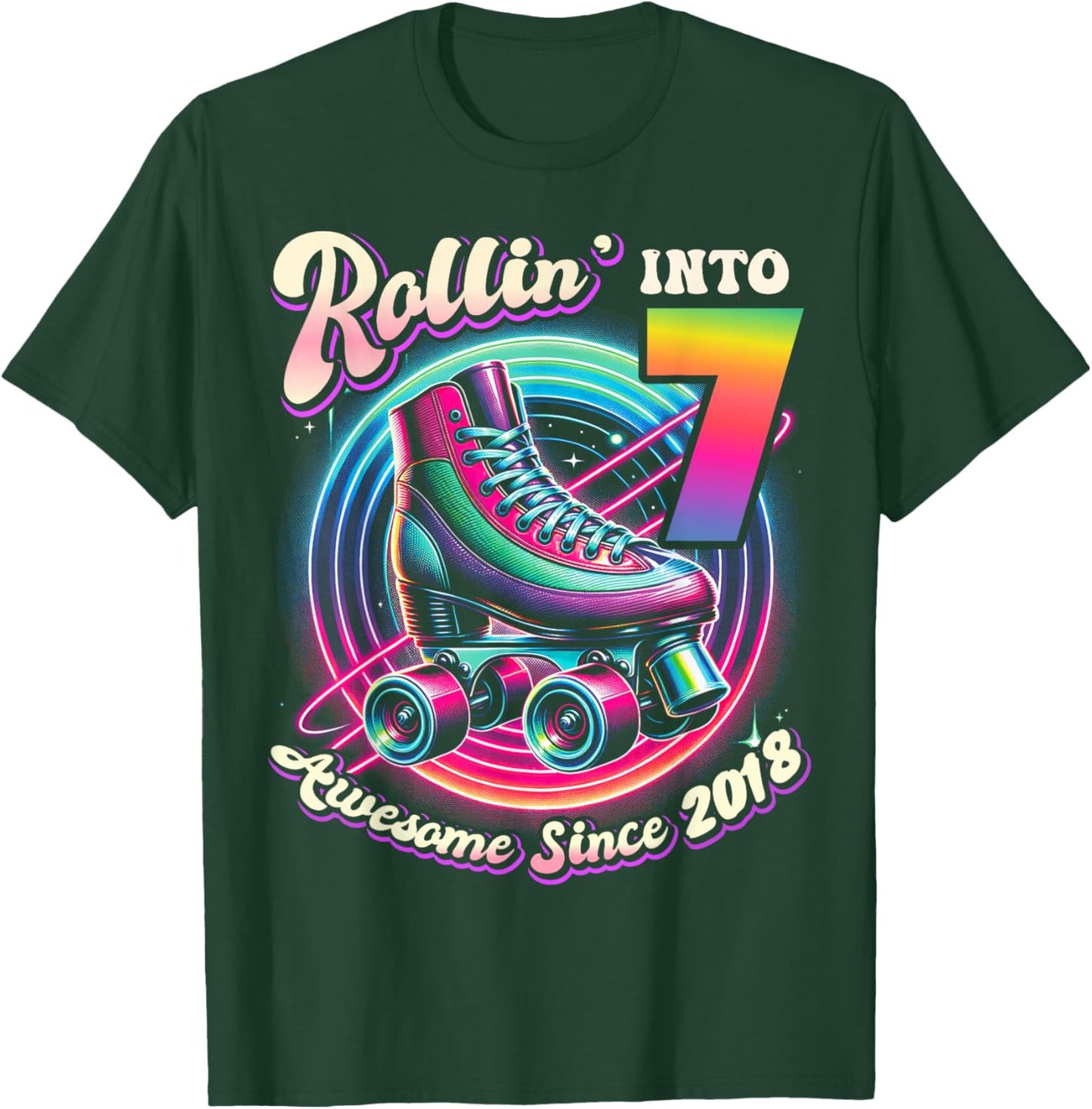 Birthday Roller Skating 7th Girls Rollin into 7 Skate Party T-Shirt - T-Shirt | Forest