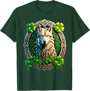Irish Wolf Celtic Knot & Shamrock Heritage Pride Celtic T-Shirt - T-Shirt | Forest
