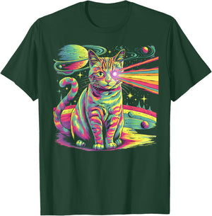 Bunte Psychedelisch Laser Katze | Weltall Planeten T-Shirt - T-Shirt | Forest