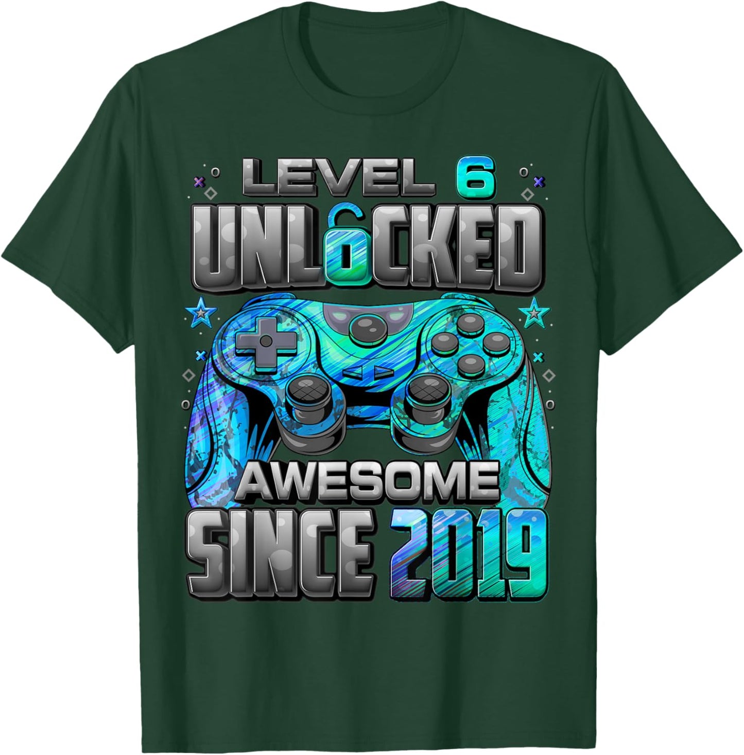 Level 6 Unlocked Awesome Since 2019 6th Birthday Gaming T-Shirt - T-Shirt | Forest