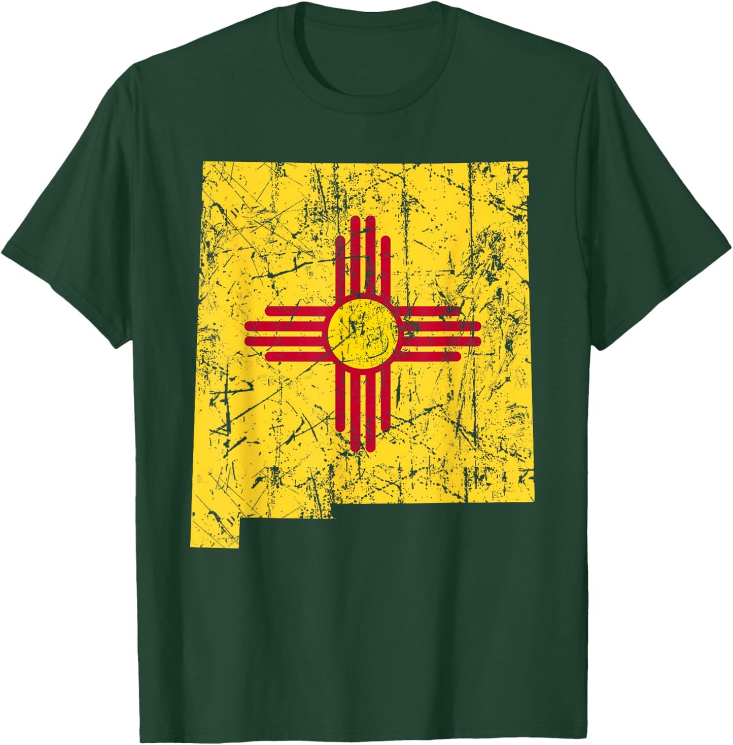 USA State New Mexico Flag Map Red Zia Sun Symbol T-Shirt - T-Shirt | Forest