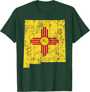USA State New Mexico Flag Map Red Zia Sun Symbol T-Shirt - T-Shirt | Forest