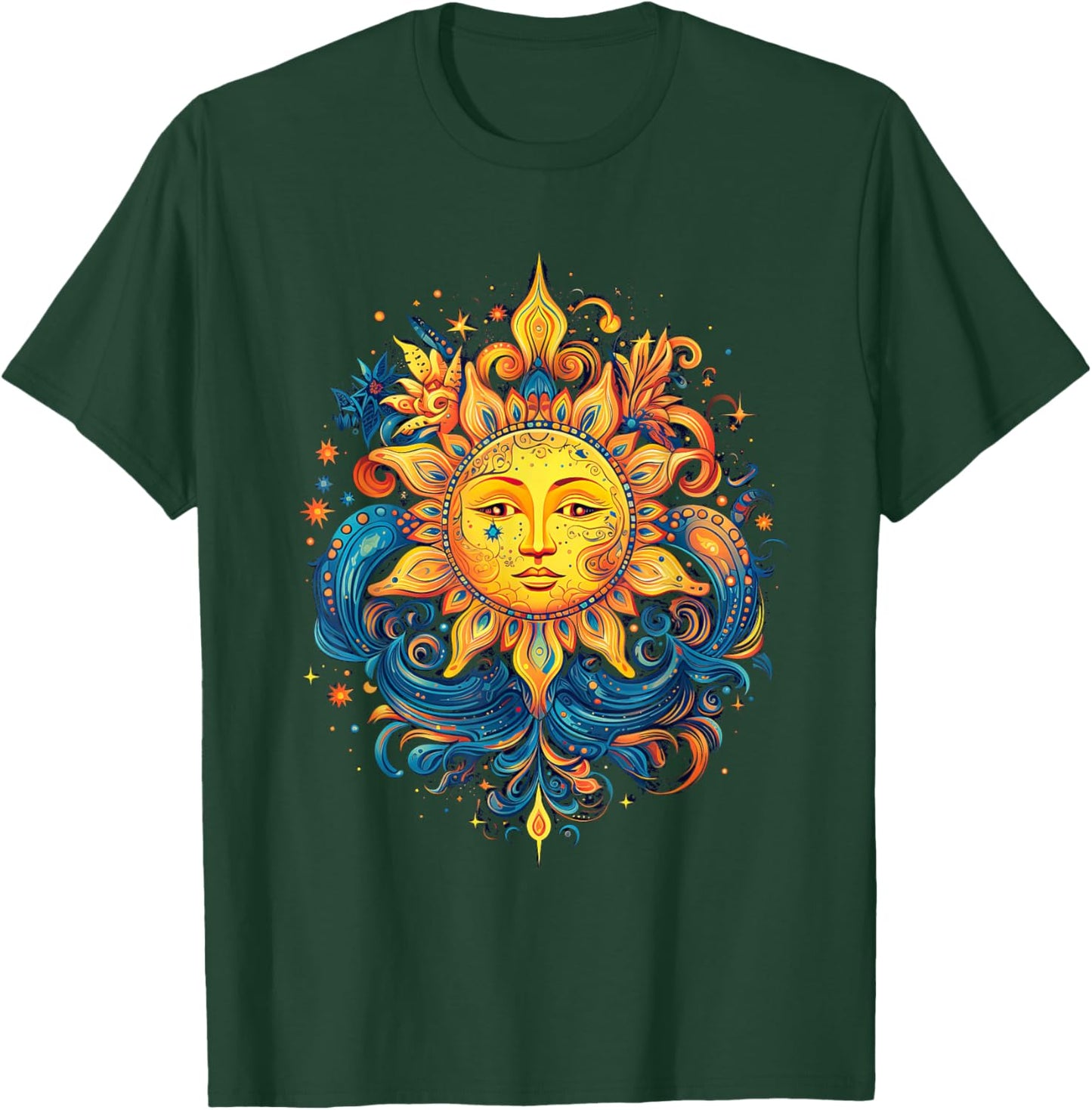 Mystic Sun and Moon Woman Mystical Flowers Aesthetic T-Shirt - T-Shirt | Forest