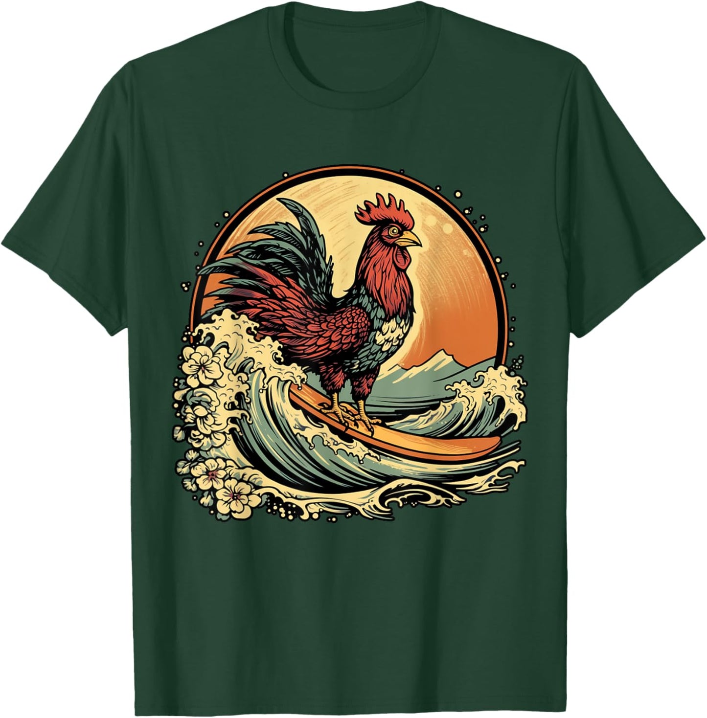 Cool, Funny, Surfing Rooster, Surf, Chicken, Cockerel T-Shirt - T-Shirt | Forest