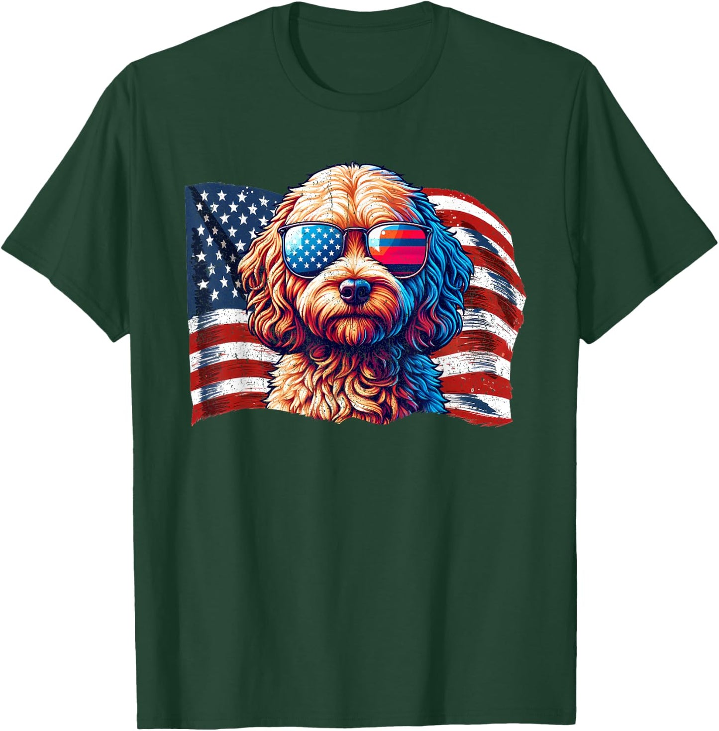 Vintage Cockapoo Dogs American Flag Patriotic Sunglasses T-Shirt - T-Shirt | Forest