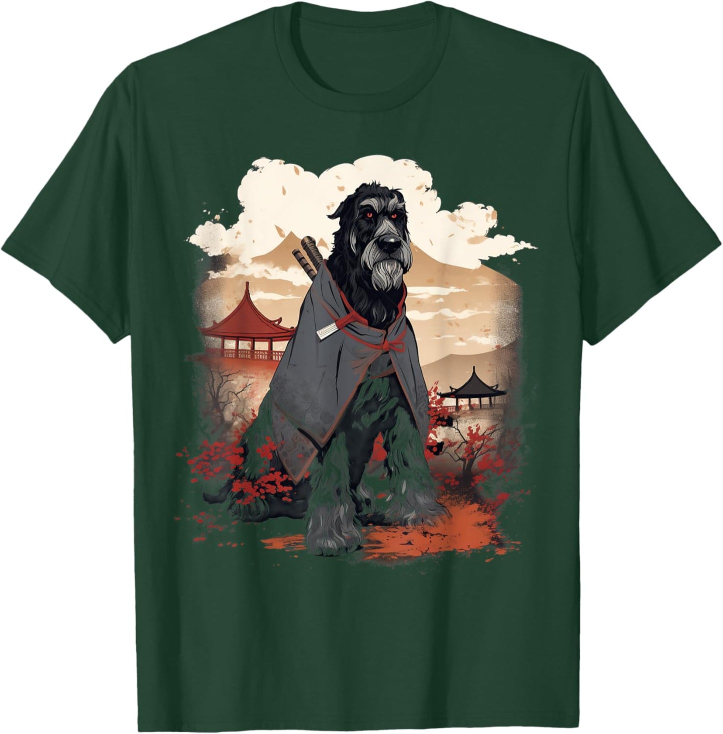 Vintage Japanese Art Samurai Giant Schnauzer Dog T-Shirt - T-Shirt | Forest