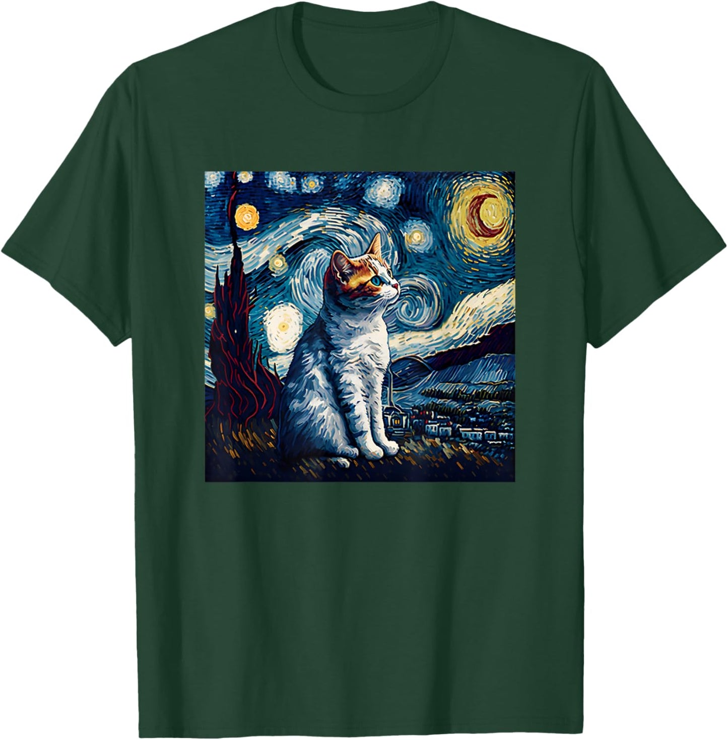 Starry Night Cat Van Gogh Funny Cat Lover Mom Dad T-Shirt - T-Shirt | Forest
