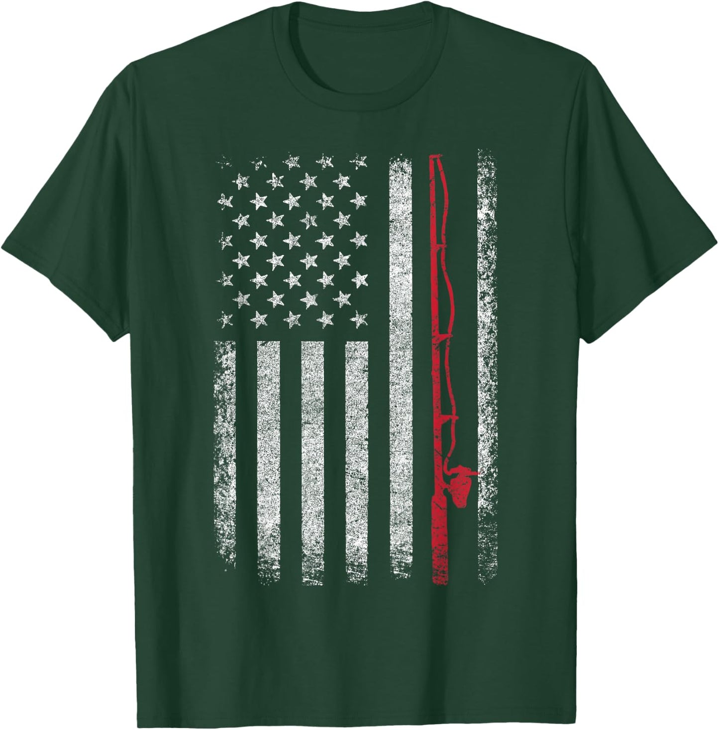 American Flag Fishing Rod Fishing Lover Vintage Fisherman T-Shirt - T-Shirt | Forest