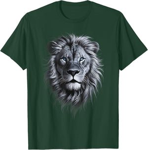 Lion Head With Blue Eyes Black art for lions lover Animals T-Shirt - T-Shirt | Forest