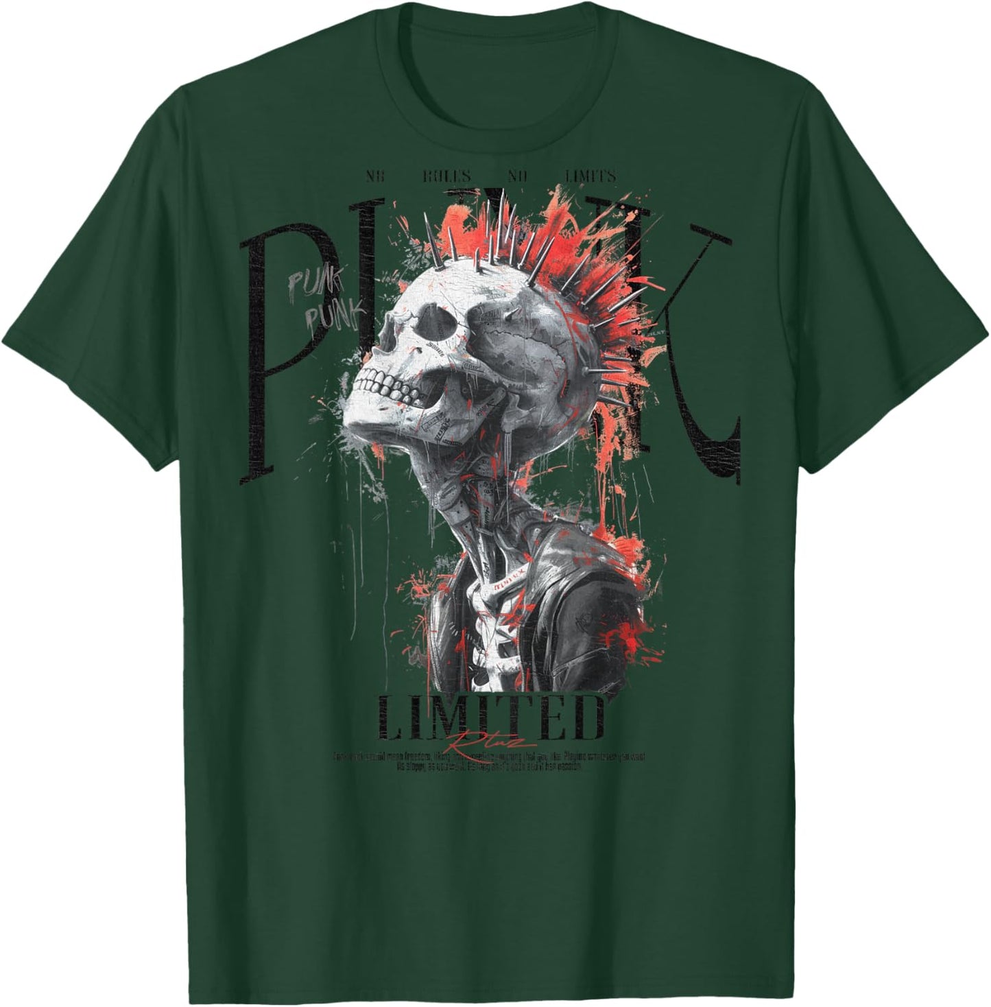 Back Print Vintage Y2K Streetwear Fashion Women Men Skull T-Shirt - T-Shirt | Forest
