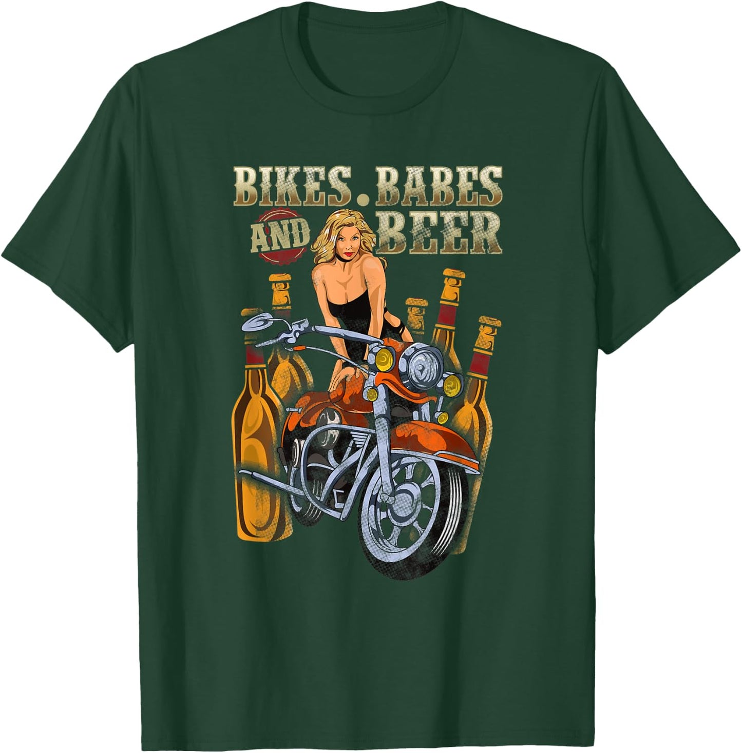 Biker Chick Lady Motorcycle Bikes Babes Beer Sexy Drinking T-Shirt - T-Shirt | Forest