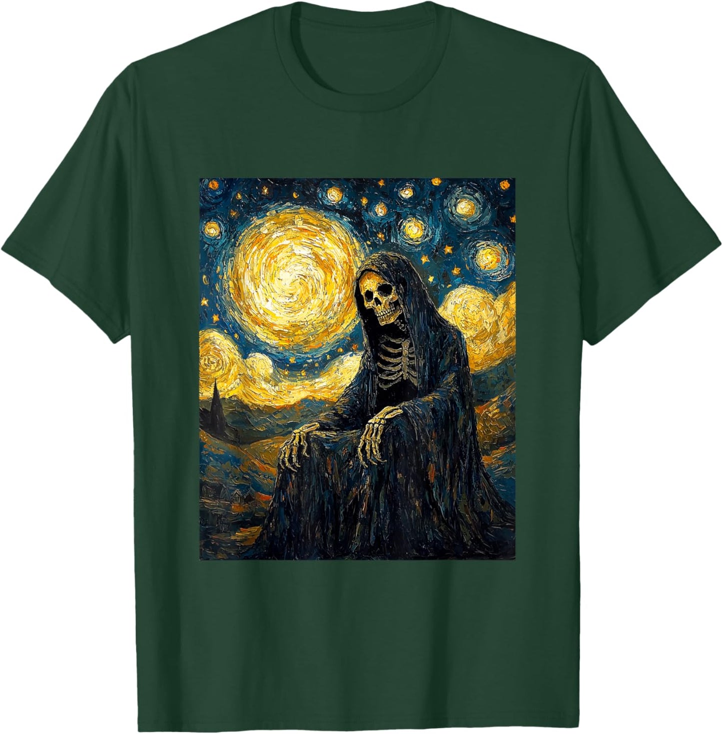Ghost Skeleton Halloween - Van Gogh Style - Starry Night T-Shirt - T-Shirt | Forest