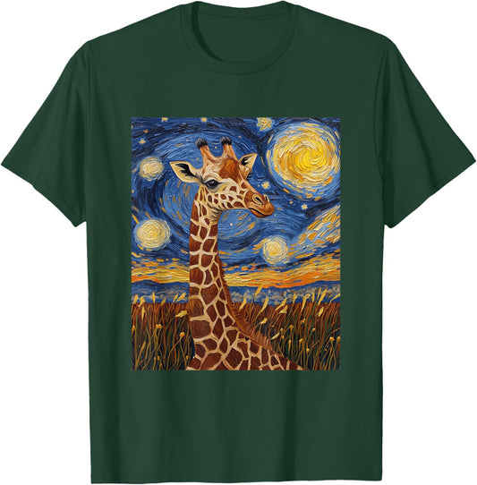 Cute Giraffe Africa - Van Gogh Style - Starry Night T-Shirt - T-Shirt | Forest