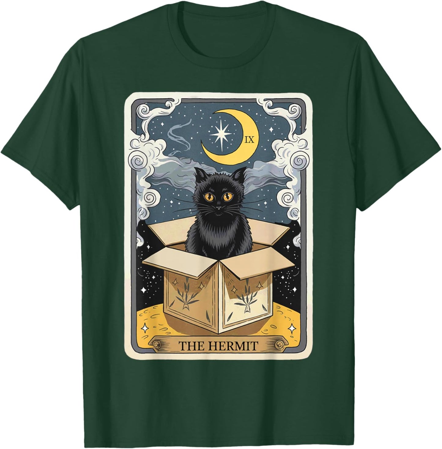 The Hermit Tarot Card Cat In Box Mystic Funny Cat Esoteric T-Shirt - T-Shirt | Forest
