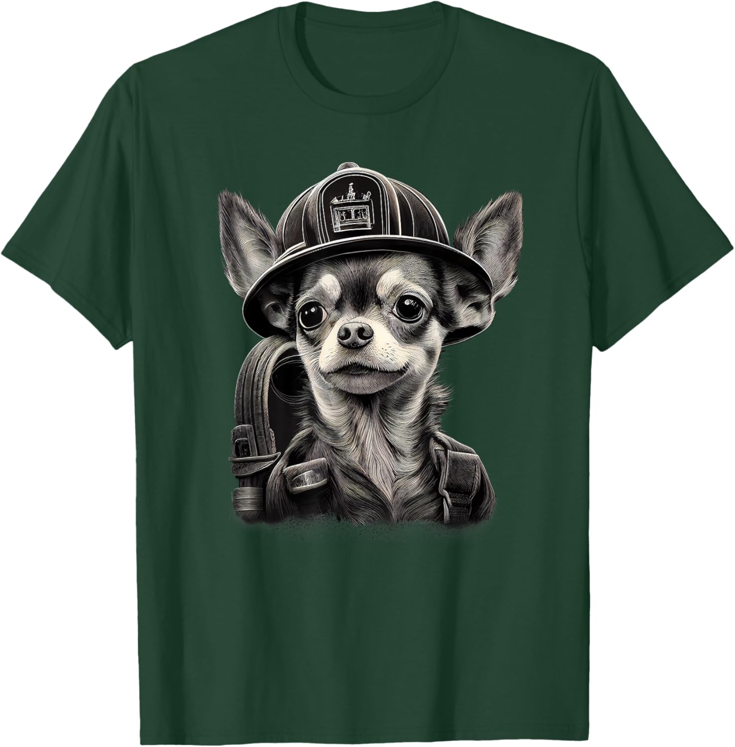 Chihuahua - Firefighter Fireman Cool Dog Men Hat Fire T-Shirt - T-Shirt | Forest