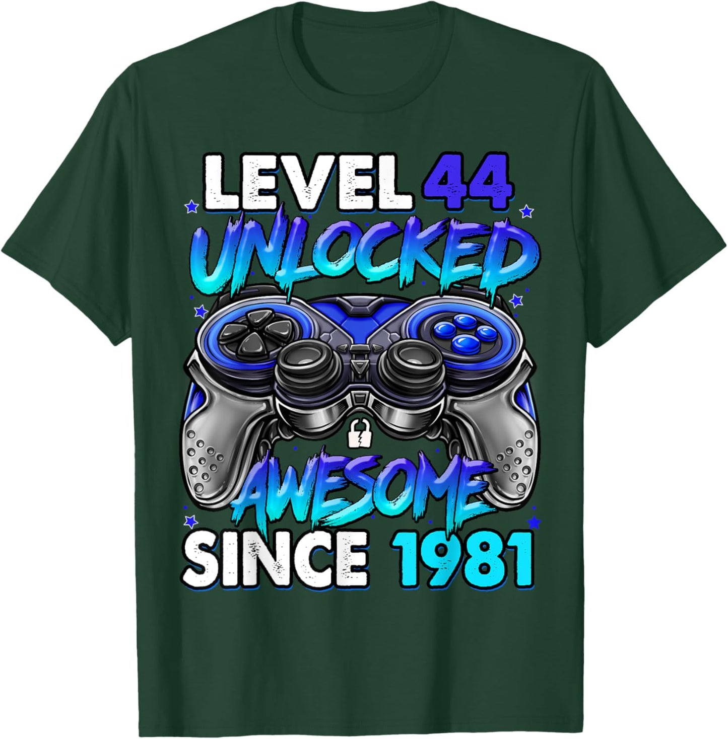 Level 44 Unlocked Awesome Since 1981 44th Birthday Gaming T-Shirt - T-Shirt | Forest