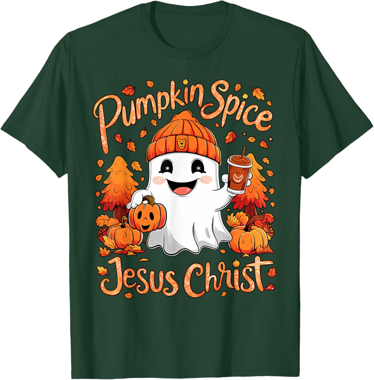 Pumpkin Spice Jesus Christ Ghost Fall Autumn Jesus Christian T-Shirt - T-Shirt | Forest