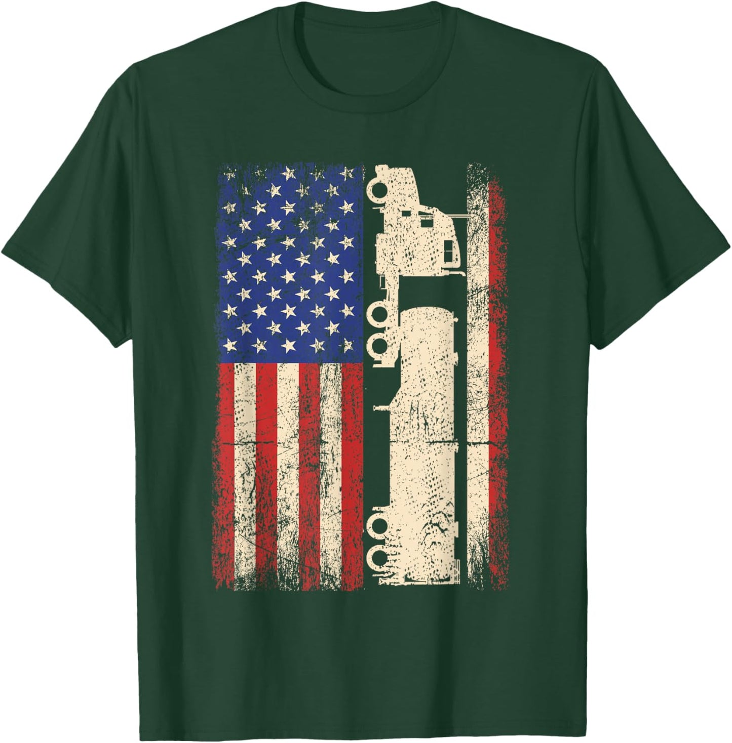 Truck Driver USA American Flag Patriotic Trucker Men T-Shirt - T-Shirt | Forest