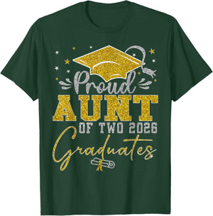 Proud Aunt of Two 2026 Graduates Twins Graduation T-Shirt - T-Shirt | Forest