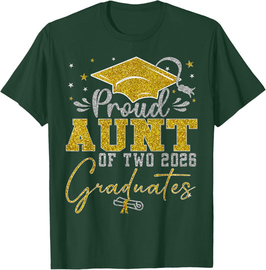 Proud Aunt of Two 2026 Graduates Twins Graduation T-Shirt - T-Shirt | Forest