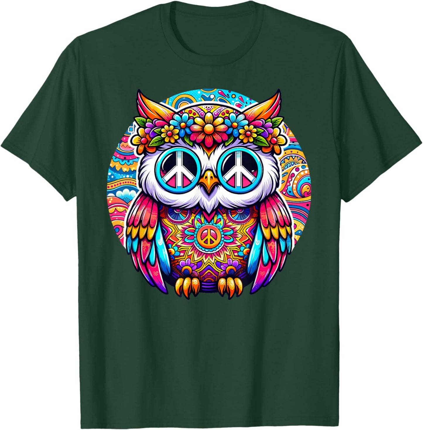 Psychedelic Peace Owl Love Colorful Harmony Unity Positivity T-Shirt - T-Shirt | Forest