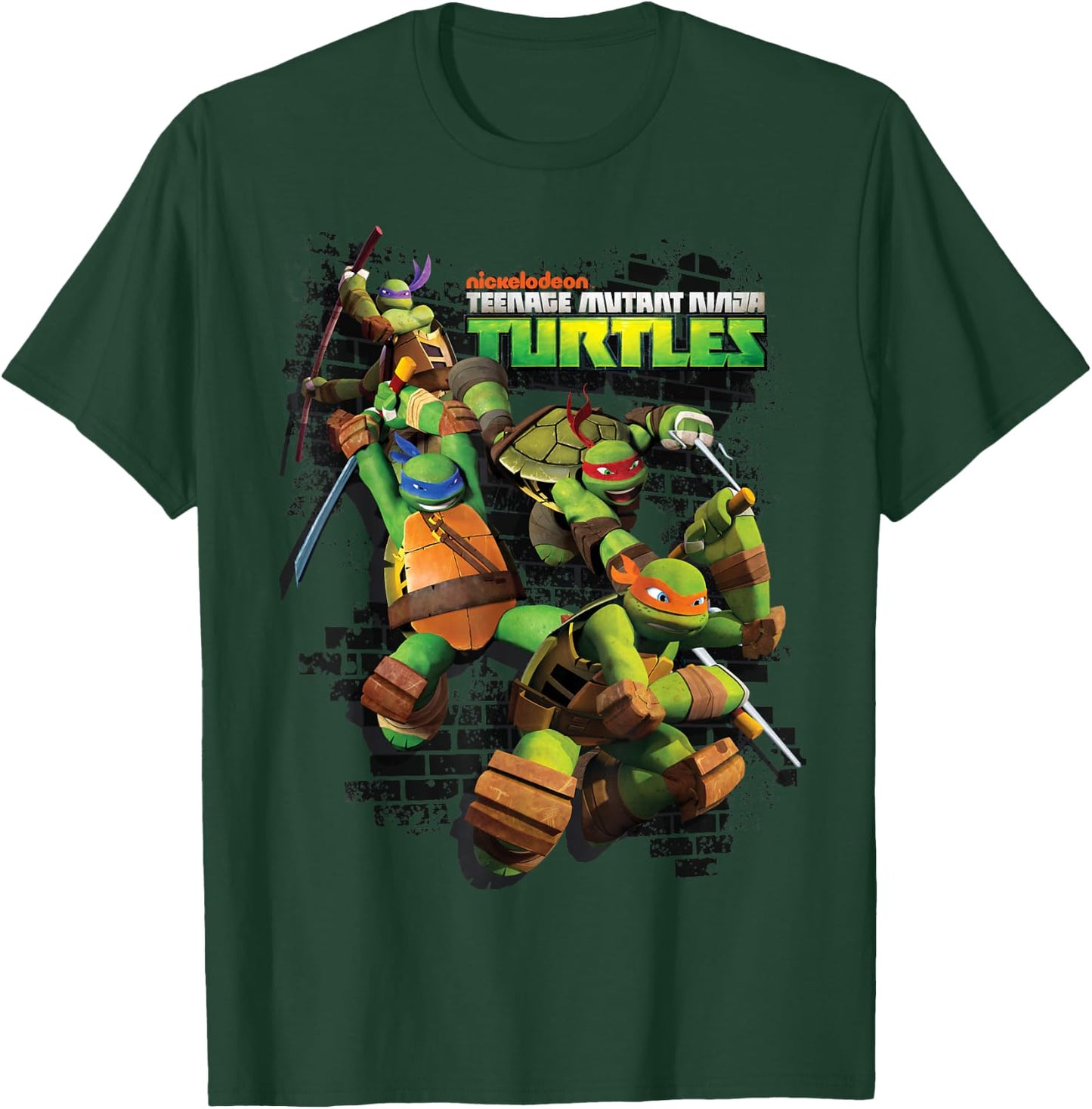 TMNT Turtles Group Shot Brick Wall T-Shirt - T-Shirt | Forest