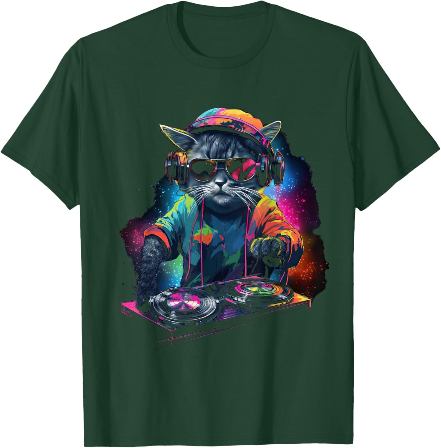 DJ Cat With Headphones And Sunglasses Disco Cats T-Shirt - T-Shirt | Forest
