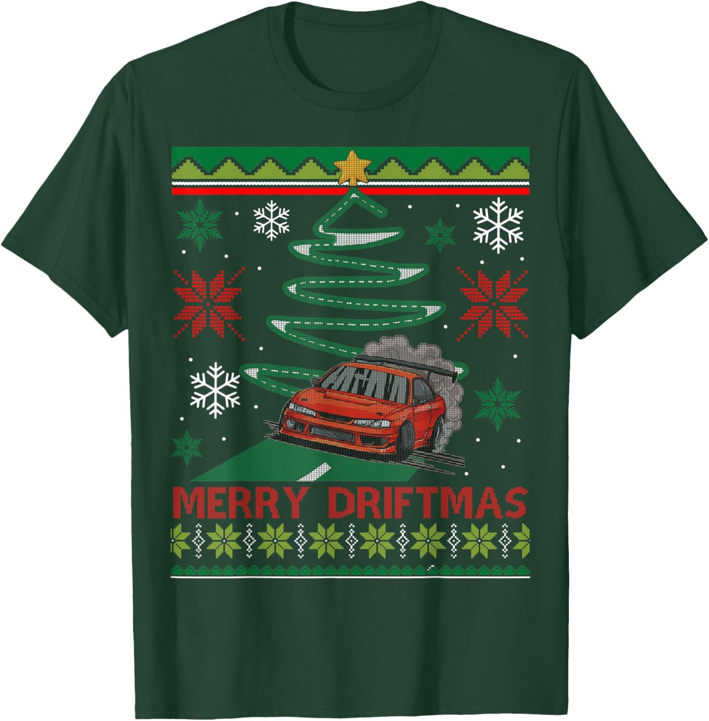 Merry Driftmas Street Racing Christmas Drifting Car Tree T-Shirt - T-Shirt | Forest