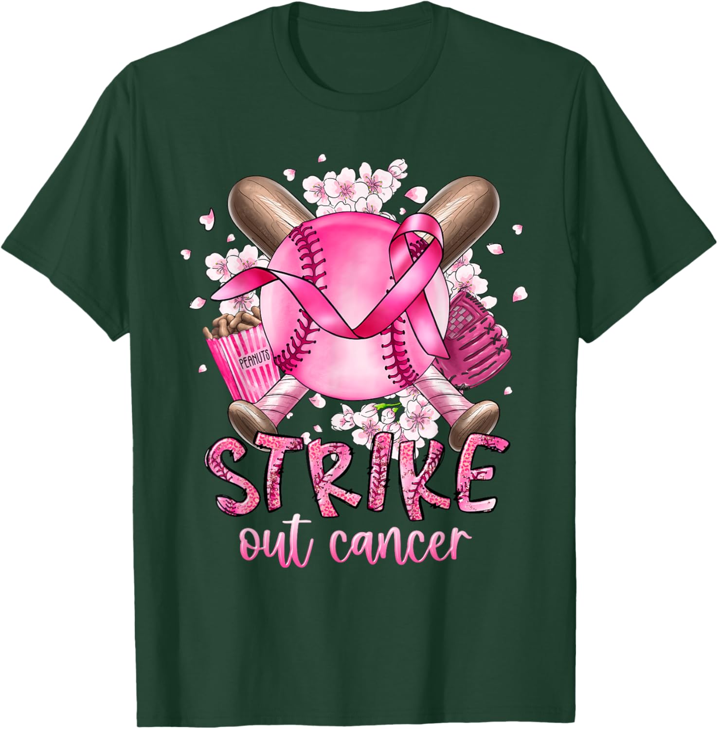 Strike Out Breast Cancer Softball Baseball Player Support T-Shirt - T-Shirt | Forest