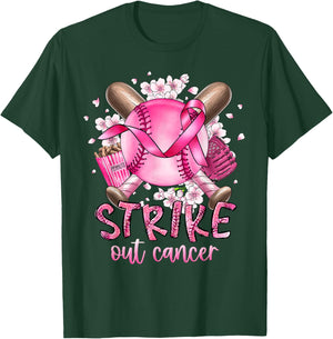 Strike Out Breast Cancer Softball Baseball Player Support T-Shirt - T-Shirt | Forest