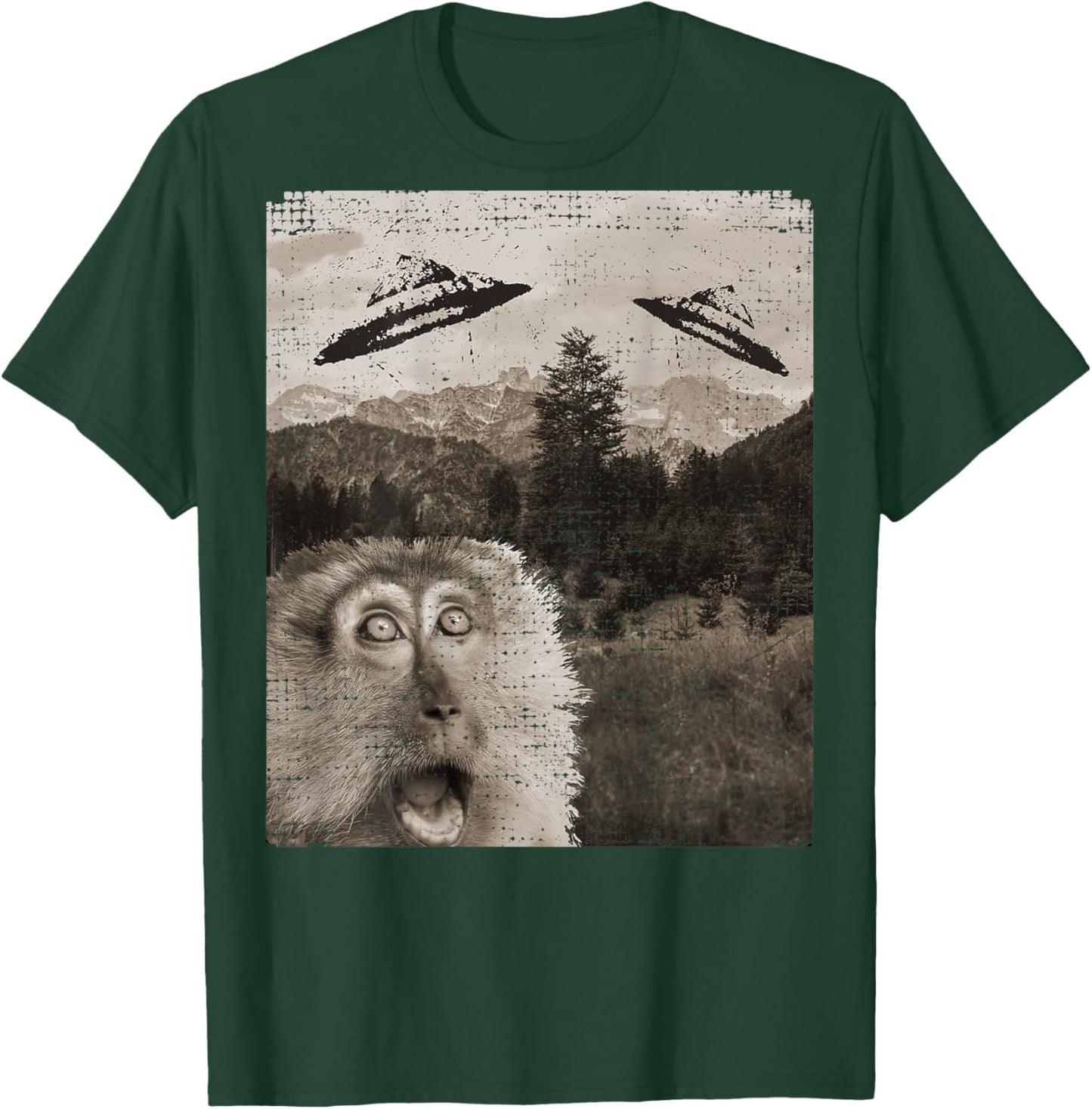 Monkey Ape Space UFO Incoming UFO Landing Funny UFO T-Shirt - T-Shirt | Forest