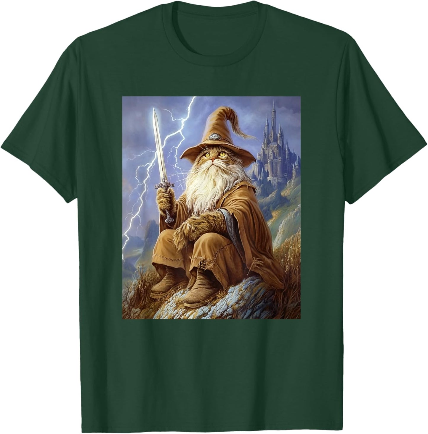 Dark Fantasy Feline Sorcerer Wizard Cat Women T-Shirt - T-Shirt | Forest