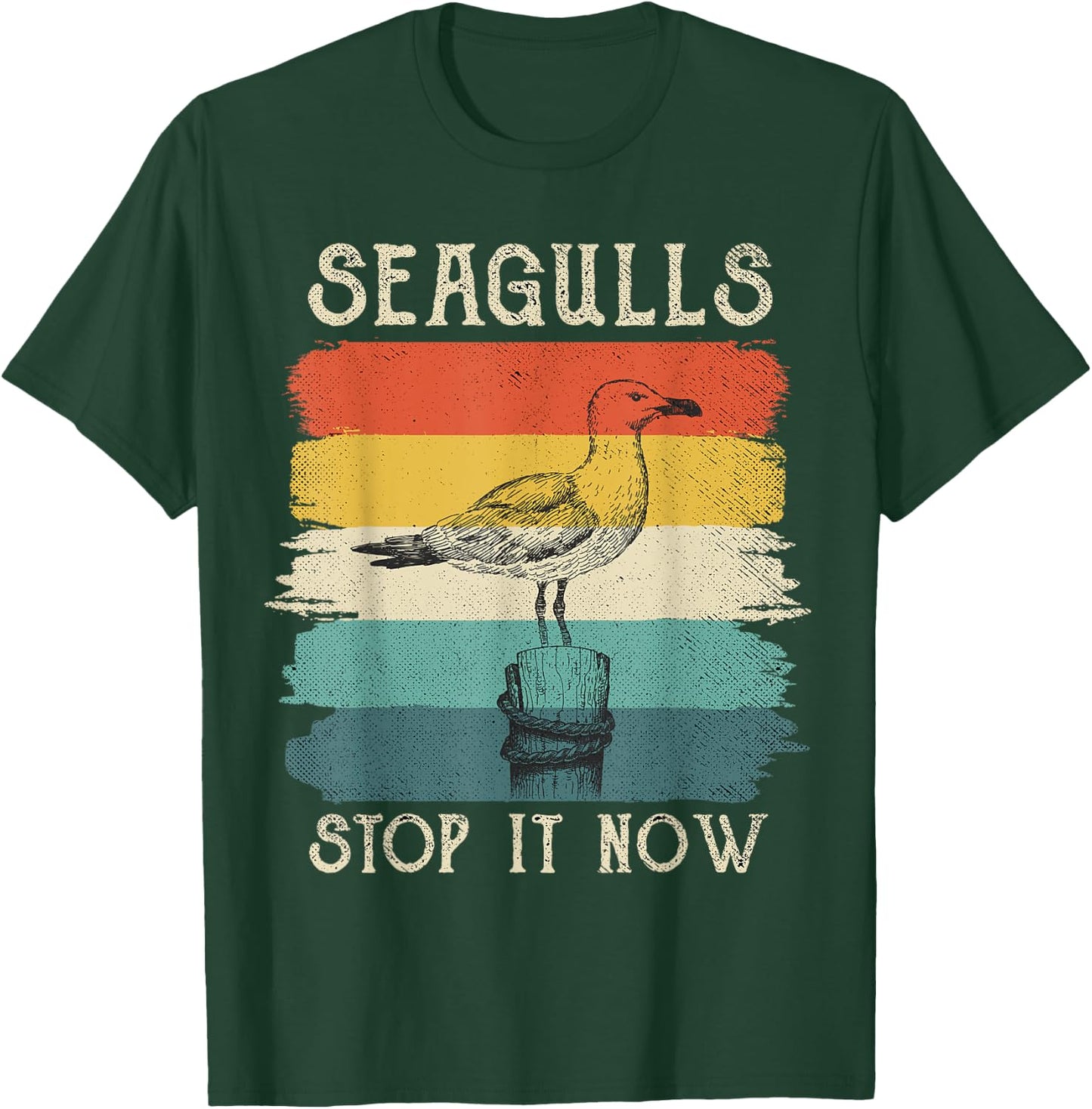 Seagulls Stop It Now Bird Lover 80s Retro Funny Seagull T-Shirt - T-Shirt | Forest