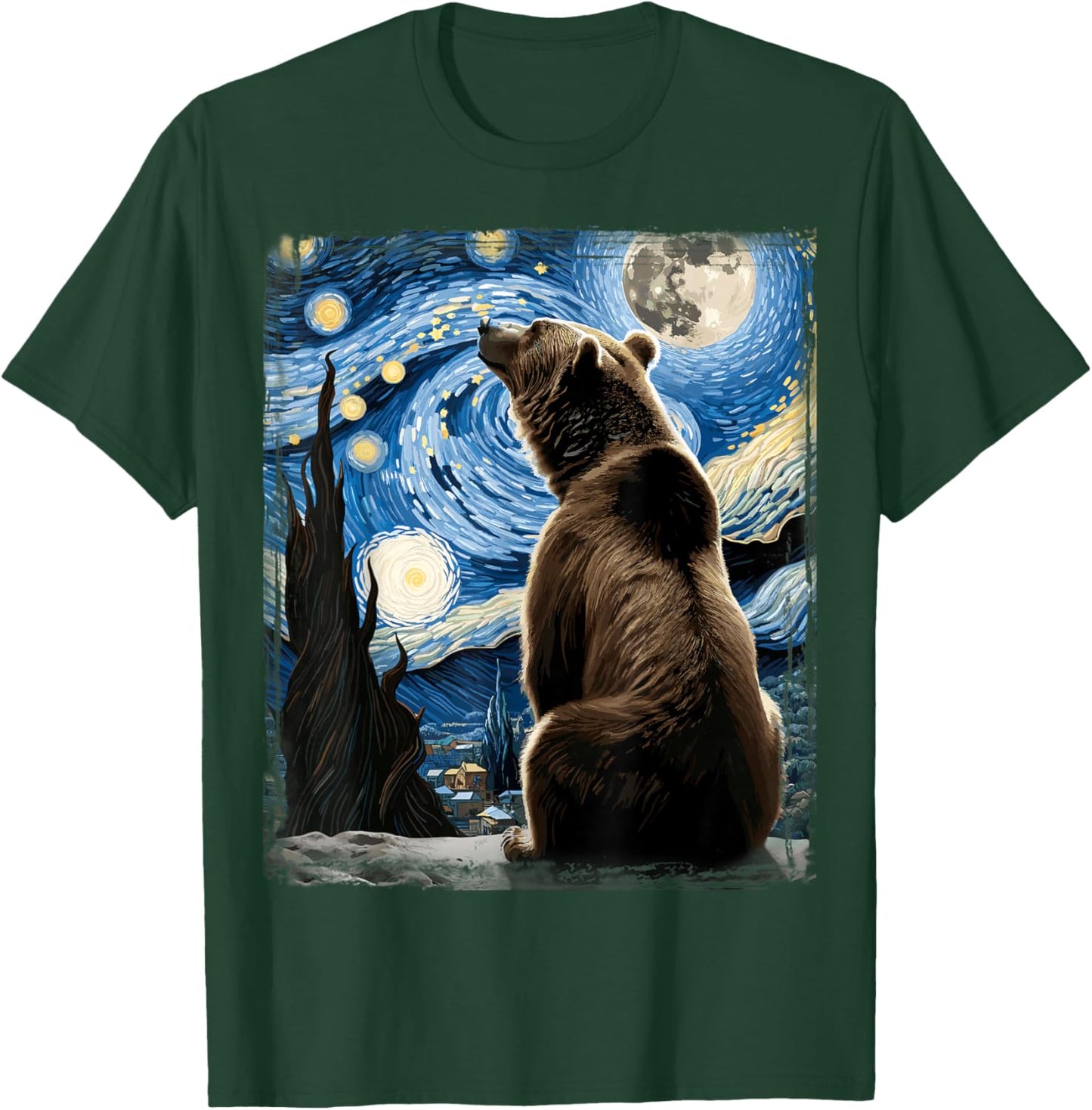 Artistic Bear Shirt Van Gogh Style Starry Night Grizzly Bear T-Shirt - T-Shirt | Forest