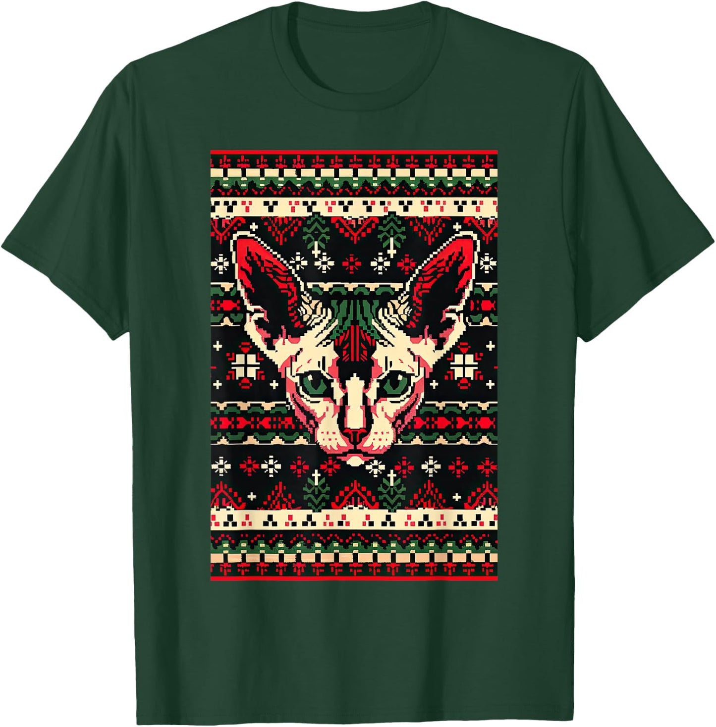 Christmas Ugly Sweater Sphynx Cat Funny Xmas T-Shirt - T-Shirt | Forest